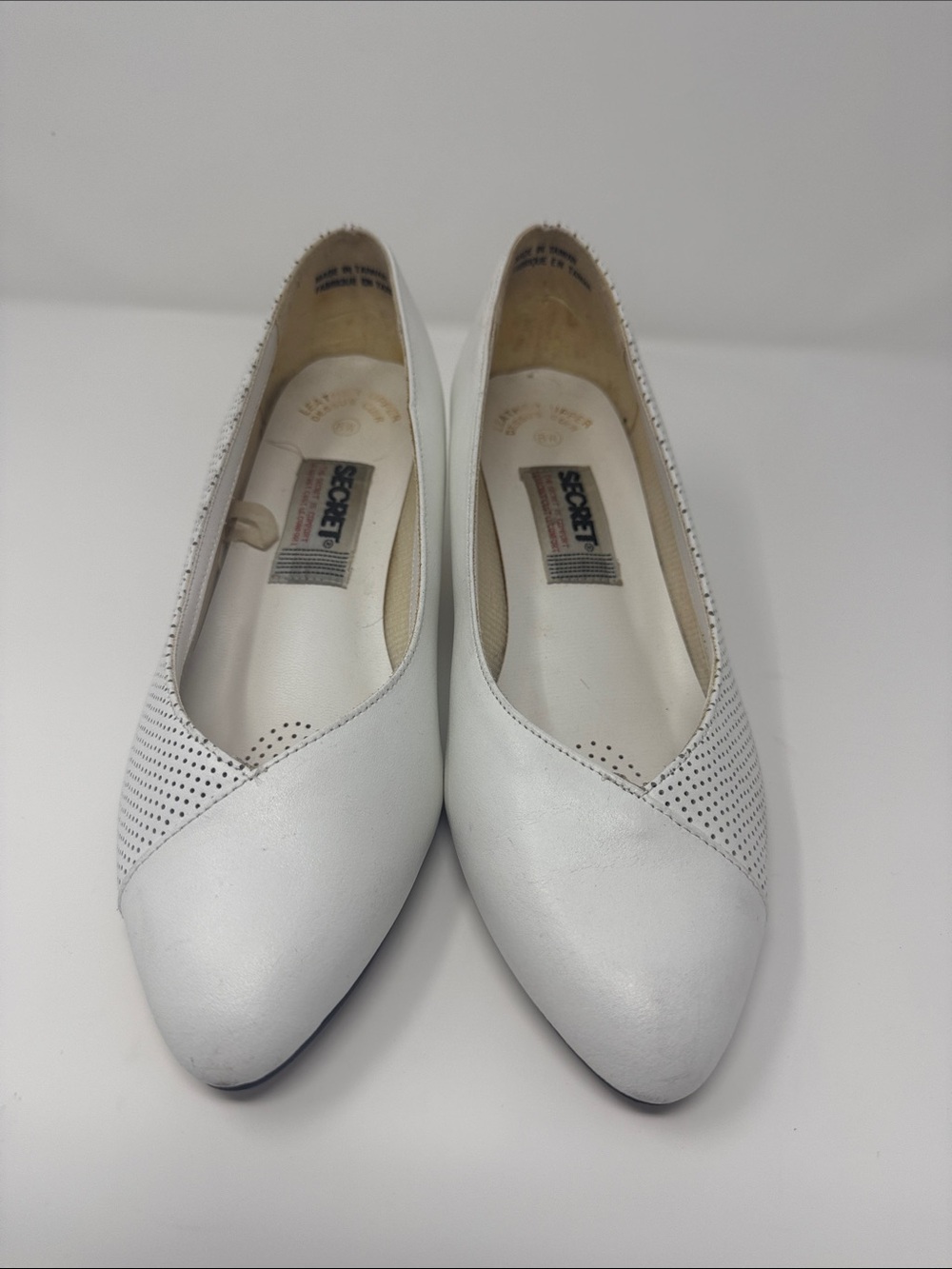 White Perforated Pointed-Toe Women's Flats